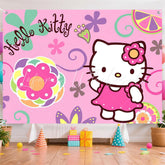 (7 Day Delivery) Pink Hello Kitty Cartoon Cat Happy Birthday Backdrop For Kids
